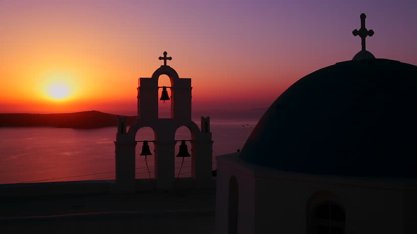 santorini sunset with church