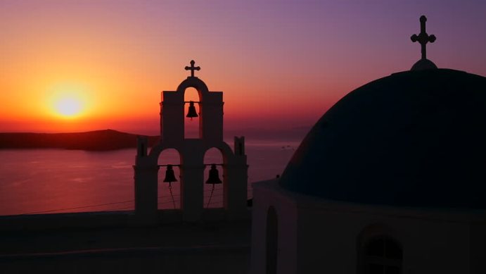 santorini sunset with church