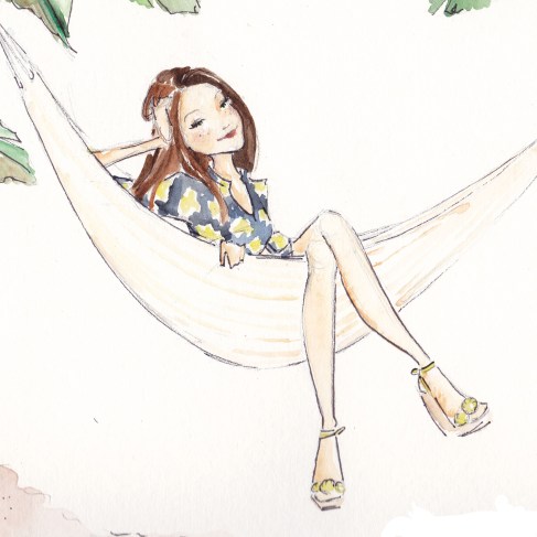 cartoon girl sitting in hammock