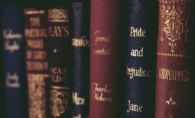 classic books in book shelf